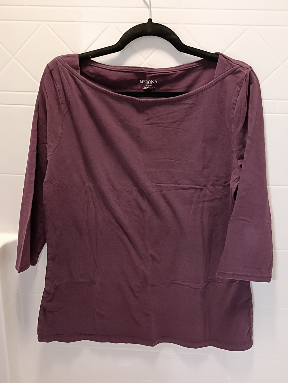 Merona Plum Boatneck 3/4 Sleeve Tee XL